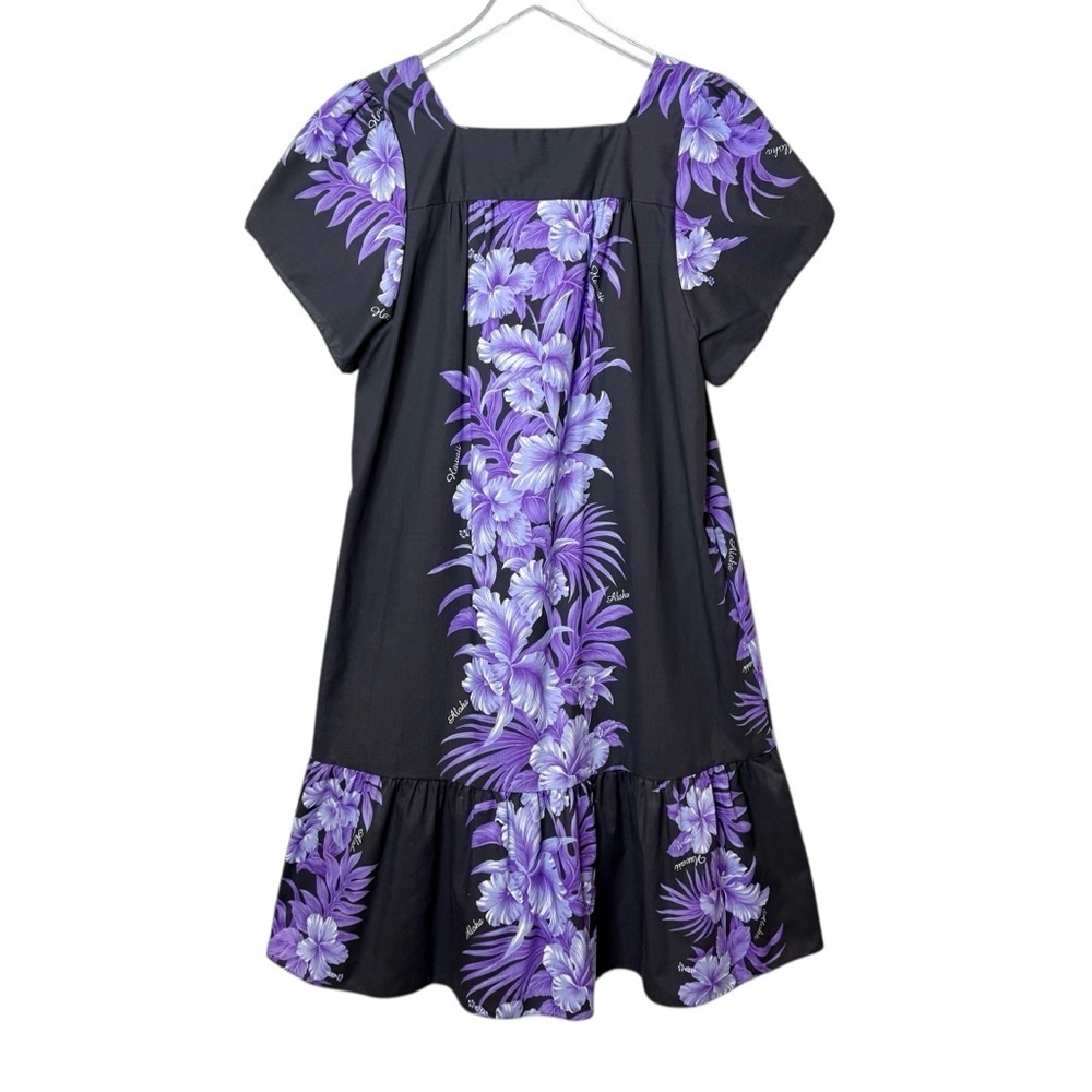 Vintage Jade Fashions Hawaiian Purple Floral Cotton Midi Sweetheart Dress Sz L - Picture 11 of 13